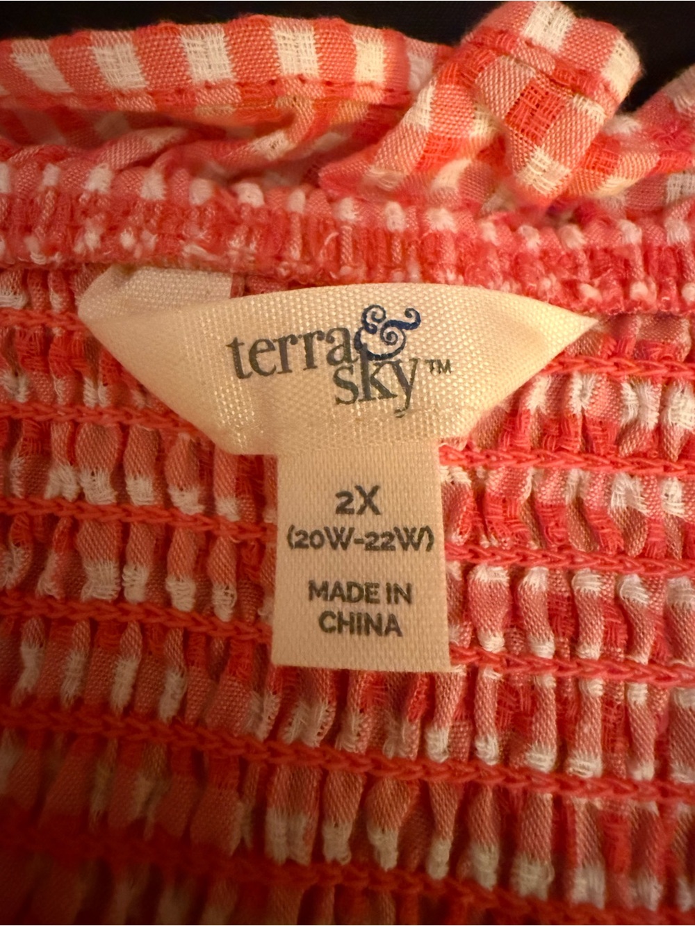 Terra & Sky 2X Gingham Smocked Midi Dress in Black, Purple, and Coral - Picture 8 of 9